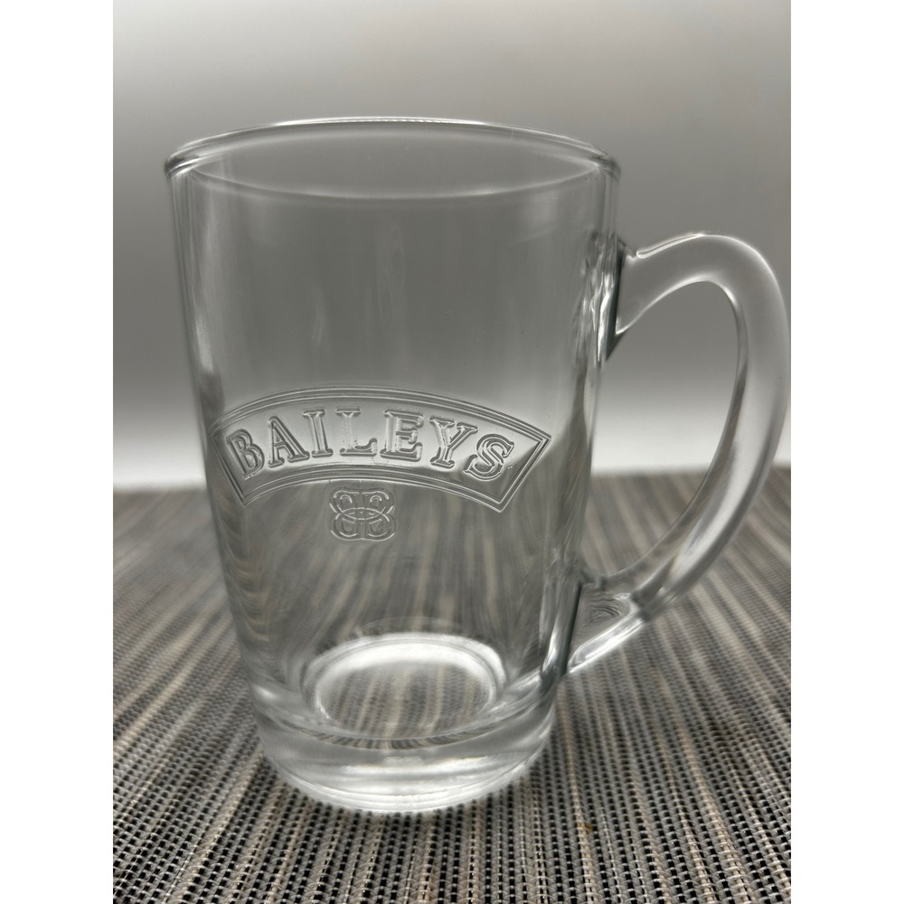 Baileys Irish Cream Clear Glass Coffee Mug Embossed Logo Footed Cup Arc 32